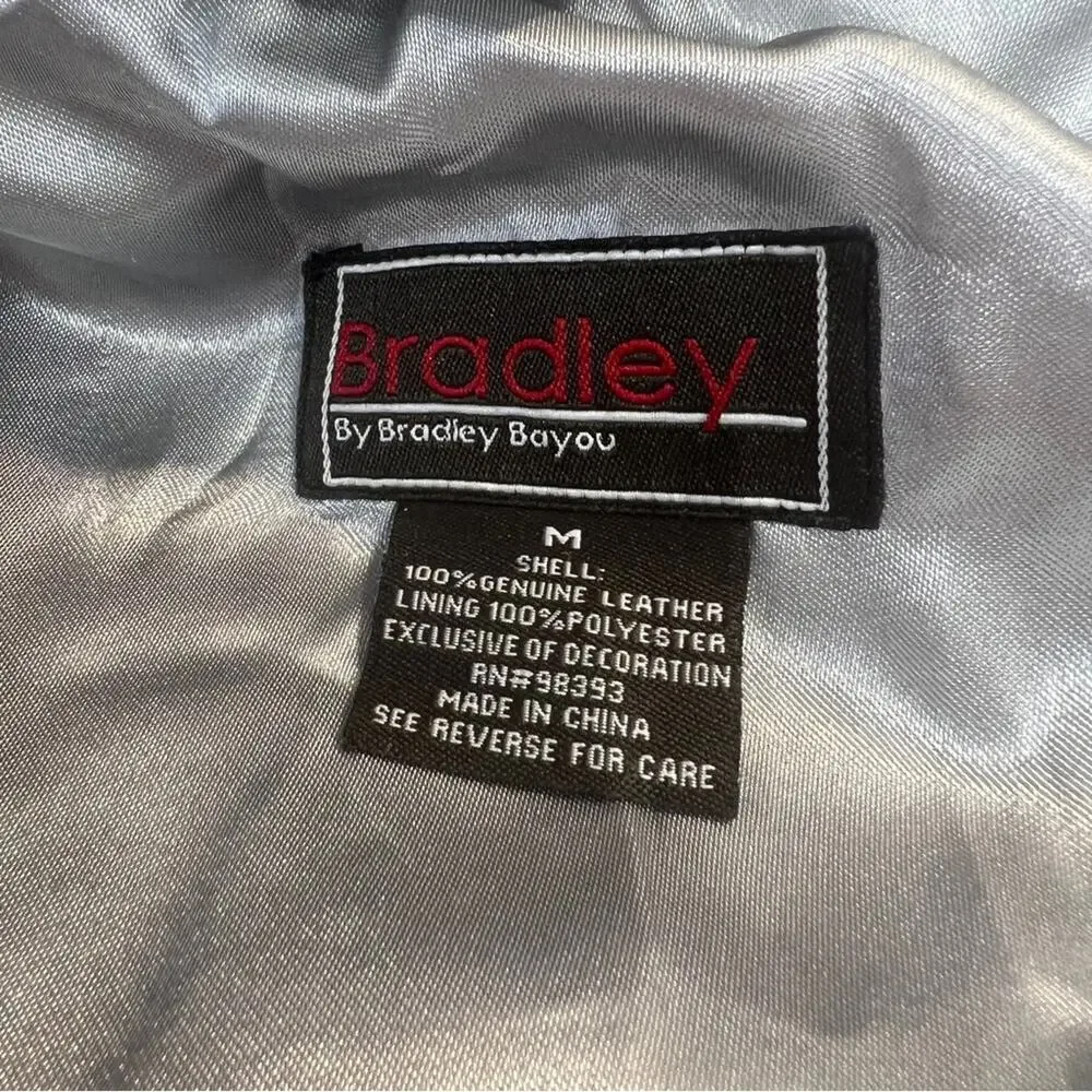BRADLEY Elegant Silver Metallic Leather Oversize Rhinestone Buttons Jacket M